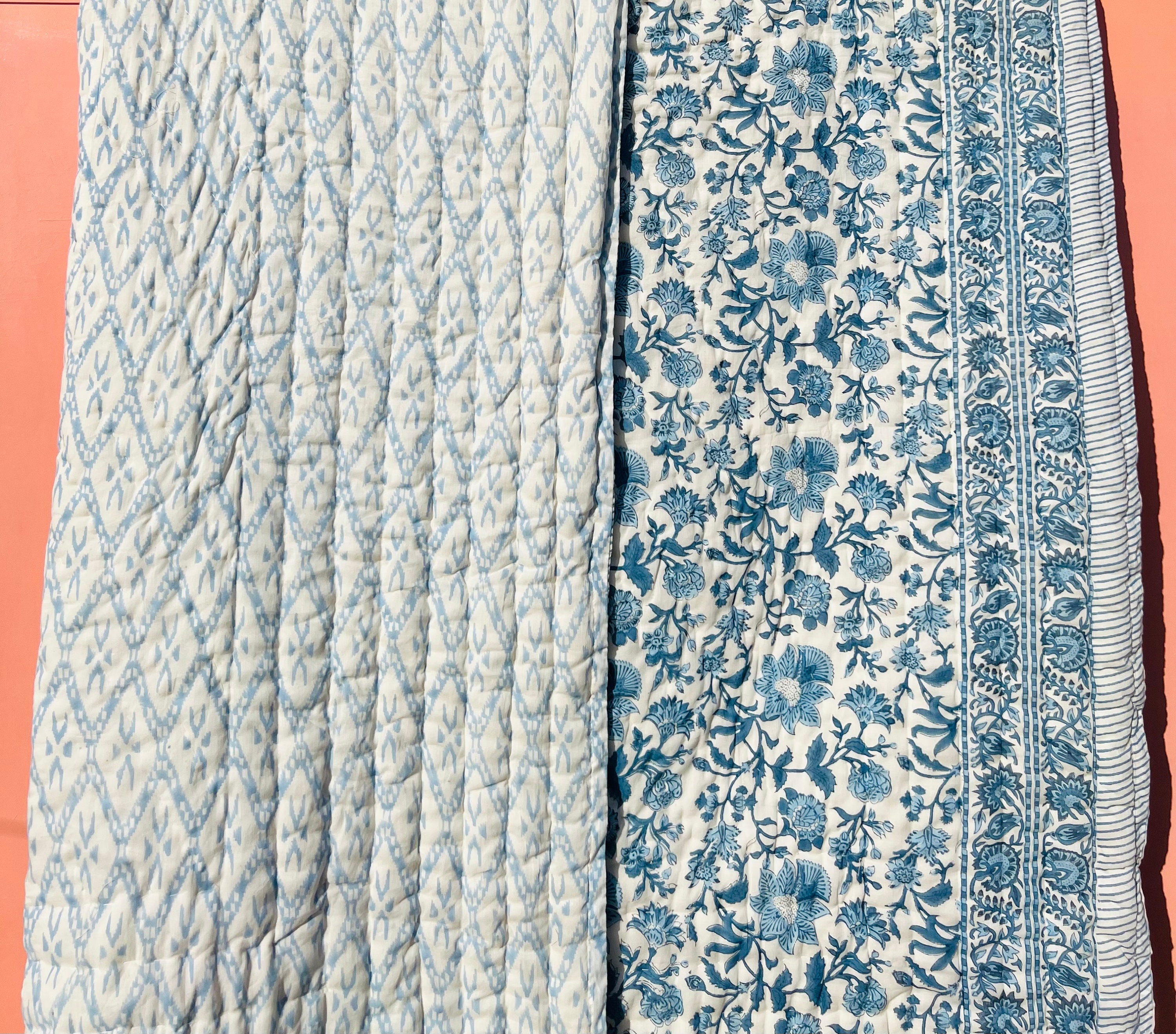 Reversible Quilt Soft Cotton Quilt Hand Block Print Quilt Floral Print