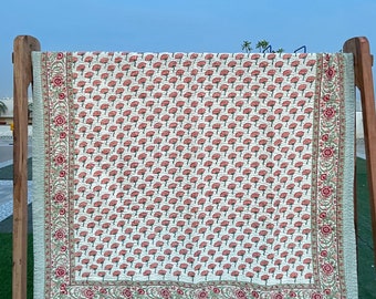 Indische handgemachte Kantha Quilt, Tagesdecke, Baumwolldecke Gudari, Handblock Kantha Quilt, Boho Quilt, Queen Bettdecke, Jaipuri Quilt