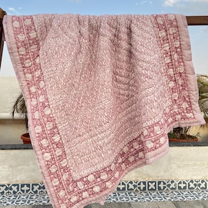 Hand Block Print Quilt Indian Reversible Jaipuri razai Cotton Voile Handmade Floral Quilt Jaipuri Quilt Comforter Quilted Throw Blanket