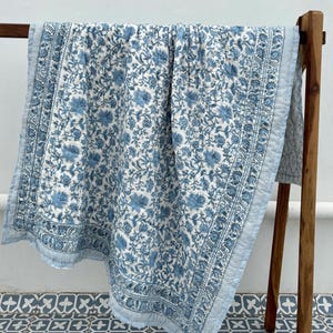 Block Printed Quilt, 100% Cotton Throw,Handmade Queen Size Quilt