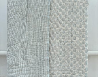 Handmade Jaipuri Block Print Cotton Quilt Reversible Floral Bedspread Handmade Queen size Comforter