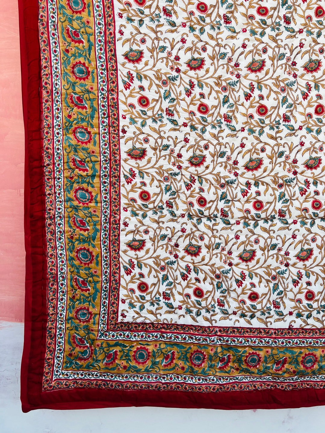 New Hand Block Print Cotton Quilt Reversible ,indian Quilt New Floral