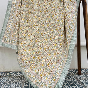 Vintage Kantha Quilt, Indian Kantha Quilt ,Kantha Bedcover ,Cotton Blanket Gudari,Jaipuri Cotton Handmade Bedspread Floral Kantha Quilt