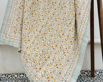Vintage Kantha Quilt, Indian Kantha Quilt ,Kantha Bedcover ,Cotton Blanket Gudari,Jaipuri Cotton Handmade Bedspread Floral Kantha Quilt