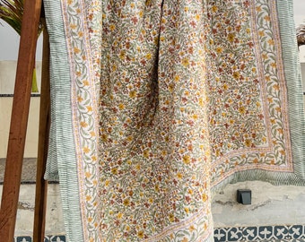 Reversible Quilt Soft Cotton Quilt Hand Block Print Quilt Floral Print Soft Cotton Quilt 100% Cotton Comforter, Handmade Quilt, Kantha Quilt