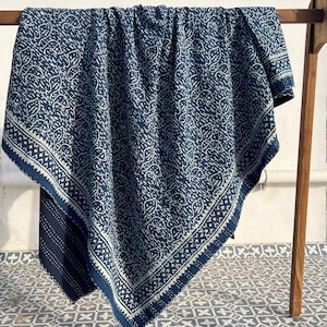 Block Printed Kantha Quilt, Handmade Soft Cotton Blanket, Bohemian Floral Throw Bedspread, Queen Size Kantha Bedding Quilt, Gift for Home