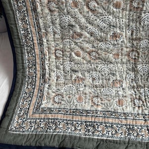 Indian Hand Block Printed Quilt Reversible Soft Quilt Blanket,Handmade Cotton Quilt, Kantha Quilt Comforter Bedspread Throw, Boho quilt