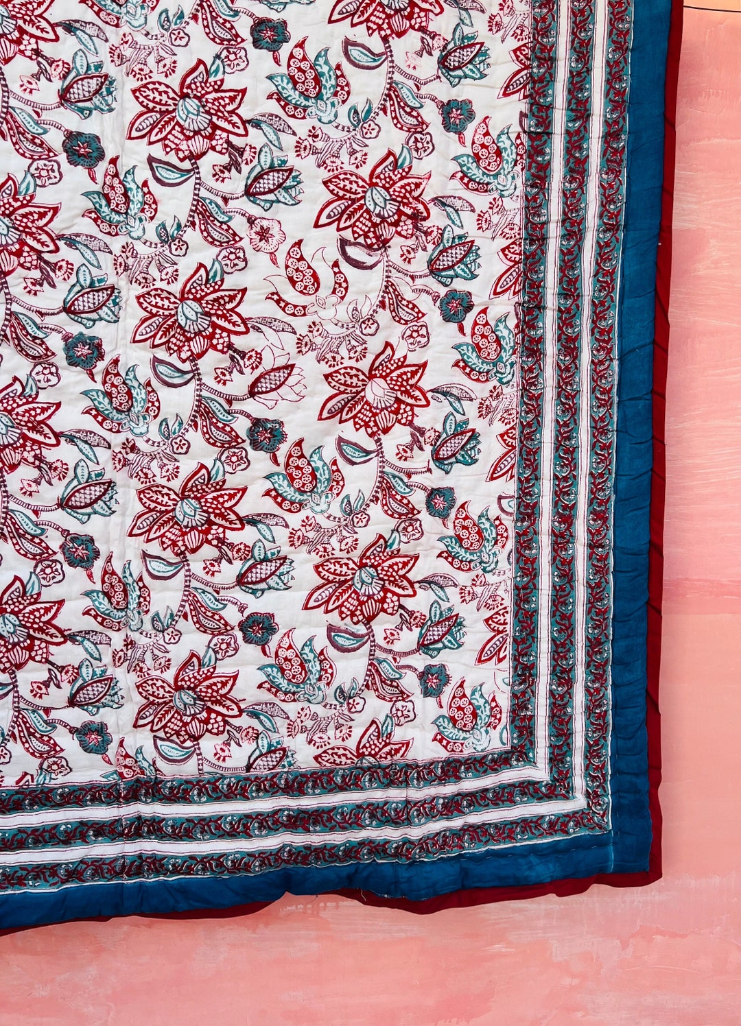 Indian Jaipuri Block Print Quilt Printed Reversible Razai Cotton