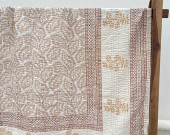 Indian Kantha Quilt ,Handmade Kantha Bedcover,Bedspread Throw Cotton Blanket Gudari ,Hand Block Printed Floral Quilt ,Cotton Jaipuri Quilt