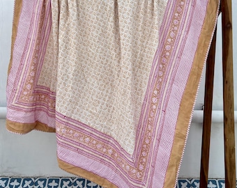 Edredón Anokhi con estampado de bloques a mano, colcha de algodón floral hecha a mano, verano Ac Dohar