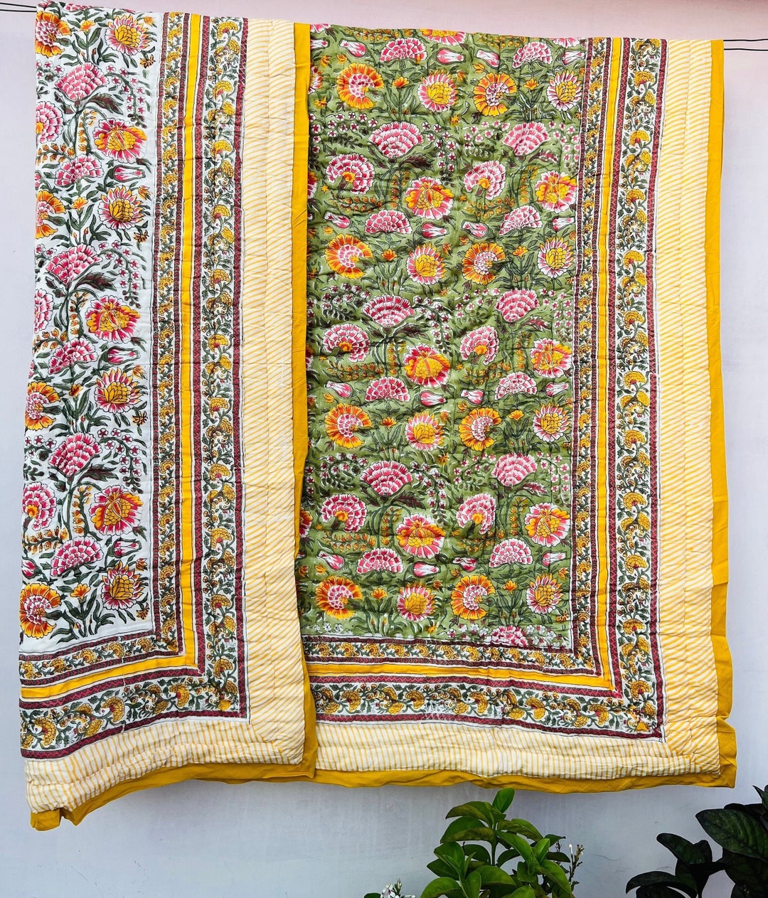 Anokhi Indian Jaipuri Block Print Quilt Printed Reversible Razai Cotton
