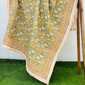 Anokhi Indian Jaipuri Block Printed Quilt Printed Reversible Quilt Blanket Jaipuri Razai Cotton Handmade Floral Quilt,Bedspread Comforter
