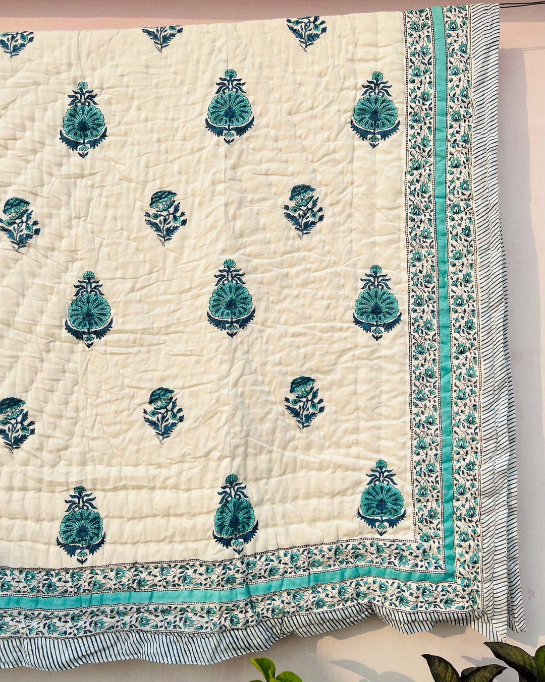 Anokhi Indian Jaipuri Block Print Quilt Printed Reversible Razai Cotton