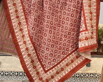 Hand Block Print Cotton Quilt,Reversible Queen Bedspread Throw Blanket jaipuri Bedding Comforter