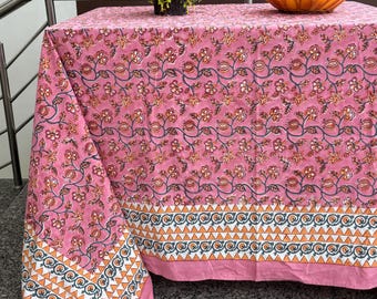 Indische Block Print Tischdecke Boho Rosa Floral Baumwolle Tischdecke Boho Esszimmer Tischdecke