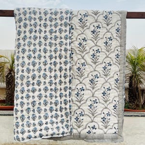 Indian Hand Block Printed Cotton Quilt,Floral Print Quilt,Handmade Soft Quilt, Blanket Throw, Hand Stitched Quilt  Bedspread Cozy Comforter