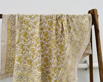 Indian Kantha Quilt Handmade Floral Bedcover Throw Cotton Blanket Gudari Kantha Bedspread Hand block Printed Quilt Hand-stitched Quilt