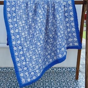 Indian Hand Block Print Soft Cotton Quilt, Jaipuri Printed Floral Quilt, Reversible Cotton Handmade Quilt, Bedspread Comforter, Home Decor