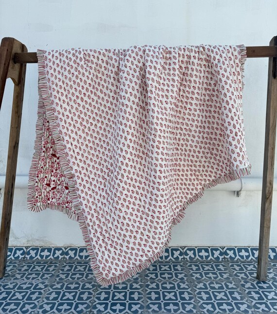 ジャイプリハンドブロックプリントフローラルキルトリバーシブル