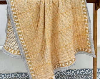 Handmade Block Print Cotton Quilt Reversible Floral Bedspread Comforter Jaipuri Razai Gift For Mom