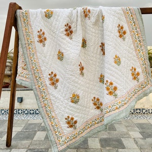 Reversible Quilt Soft Cotton Quilt Hand Block Print Quilt Floral Print Soft Cotton Quilt 100% Cotton Comforter, Handmade Quilt,Kantha Quilt