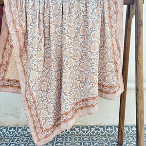 Jaipuri Block Print Quilt, Handmade Floral Queen Size Comforter Ac Dohar, Boho Summer Blanket