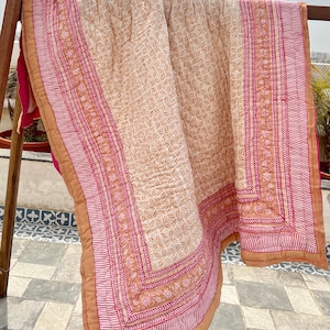 Indian Hand Block Print Quilt Indian Reversible Quilt Cotton Voile Quilt Handmade Floral Quilt Jaipuri Quilt Comforter Kantha Quilt Blanket