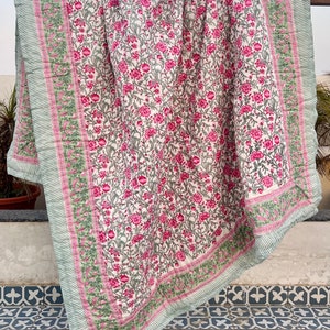 Indian Jaipuri Block Print Quilt Printed Reversible Razai Cotton Handmade Floral Quilt,  Jaipuri Quilt Bedspread Comforter Throw Blanket