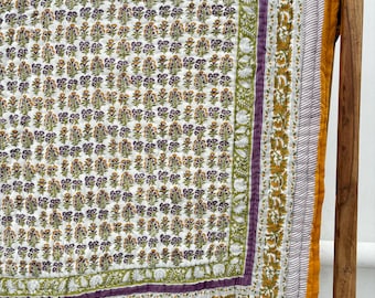 Jaipuri Block Print Quilt Floral Printed Reversible Boho Razai Cotton Handmade Quilt, Jaipuri razai,Bedspread Comforter