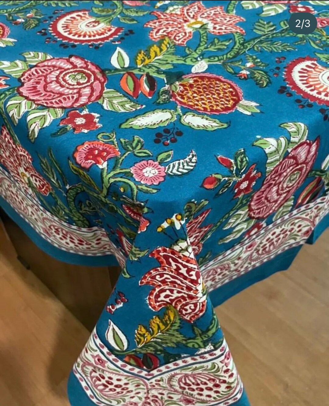 Indian Block Print Tablecloth Cover Blue Floral Cotton Table Etsy