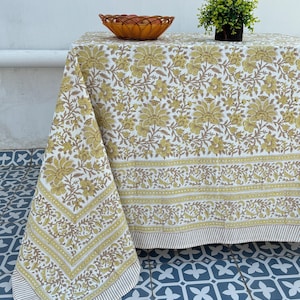 Block printed Tablecloth ,Handmade Cotton Tablecloth,Custom Table Cloth,Wedding Table Cover, floral tablecloth, Classic Kitchen Tablecloth
