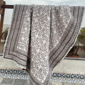 Anokhi Hand Block Printed Quilt, Jaipuri Queen Size Coverlet, Reversible Cotton Bedspread, Bohemian Floral Comforter, Summer Quilts For Sale