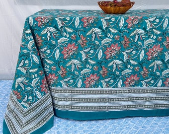 Handmade Floral Cotton Tablecloth, Indian Block Print Table Cover, Table Cloth 6 Set, 60x90 Inch, Printed Tablecloth,Rectangle tablecloth