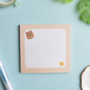 Cute Grid Sticky Notes | Post-It Notes | Bear and Ducky | 3" x 3" Square | 50 Sheets