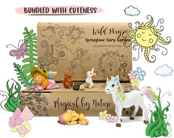 Baby Fairy Garden Set Springtime Collection- Gorgeous Baby Garden Fairies and Garden Animals, Indoor or Outdoor Garden Accessories, Gift Box