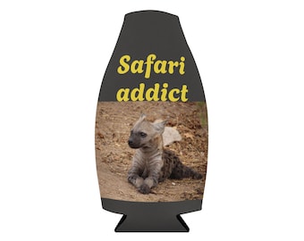 Funda enfriadora de botellas con foto de hiena de Safari Addict / enfriador de botellas de neopreno con cremallera