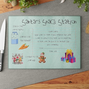 Christmas tradition, cutting board, For Santa, Snacks for Santa, Glass Cutting Board, Christmas eve, Kids to leave for Santa, Santa snacks
