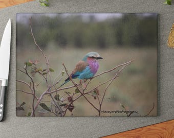Bird Photo Glass Cutting Board: African Wildlife Kitchen Decor