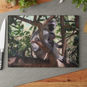 Monkey cutting board, Charcuterie board, chopping board, cheese board, custom board, for her, kitchen, mothers day, Glass Cutting Board