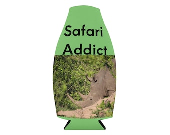 Funda térmica para botellas Safari Addict Rhino / Enfriador de latas con cremallera, enfriador de latas, recuerdo de safari, enfriador de latas
