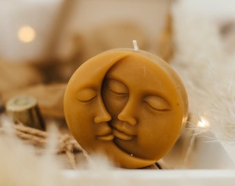 Sun and Moon Beeswax Candle, Moon Face Candles, Organic Candle, Natural Home Decor, Decorative  Candle, Birthday Gift Candle, Moon Shaped