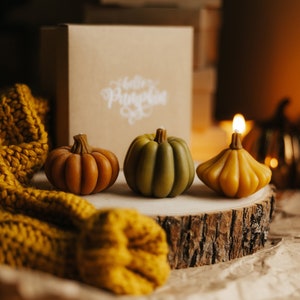 Set of 3 Pumpkin Shaped Candle, Beeswax Candle, Autumn Home Decor, Halloween Candle, Fall Decoration, Hand Poured Candle, Thanksgiving Decor