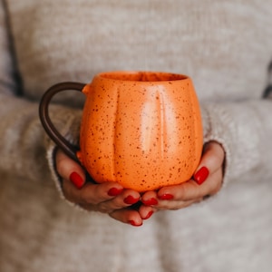 Pumpkin Shaped Mug, Orange Pumpkin Cup, Hello Pumpkin, Fall Mug, Handmade Clay Mug, Autumn Cute Decor,