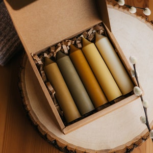 Short Taper Candle Set, Beeswax Colored Candle, Light Boho Style Candle, Home Decor, Organic Candle, Set of 5 Taper Candle, Tableware Fall