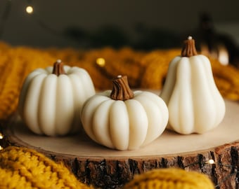 Pumpkin Set Beeswax Candles, White Pumpkin Shaped Candle, Halloween Home Decor, Halloween Candle, Fall Decoration, Thanksgiving Decor