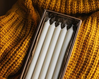 Tall White Candle, Beeswax Tapers, White Colored Taper Candles, Organic Candle, Set of 5 Taper Candle, Tableware Christmas Home Decoration