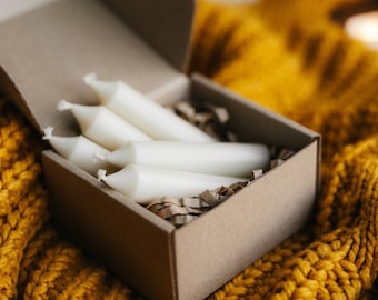 Short White Colored Taper Candle, Beeswax Candle, Christmas Home Decor, Organic Candle, Set of 5 Taper Candle, Tableware Christmas, Her Gift