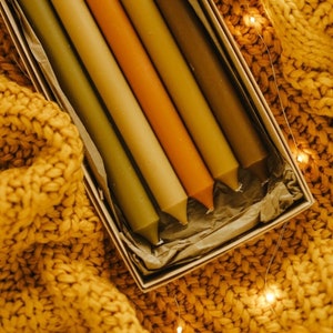 Tall Boho Candle, Beeswax Tapers, Fall Colored Taper Candles, Autumn Home Decor, Organic Candle, Set of 5 Taper Candle, Tableware Fall