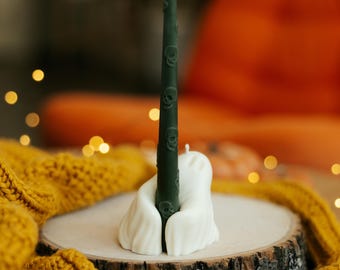 Black Skull Beeswax Taper Candle, Halloween Taper Candles, Spooky Gothic Decor, Black Candle