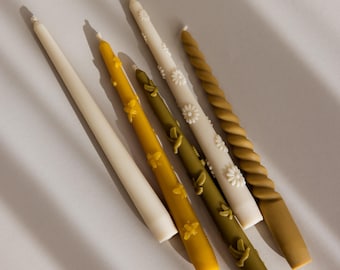 Beeswax Floral Taper Boho Candles Set of 5